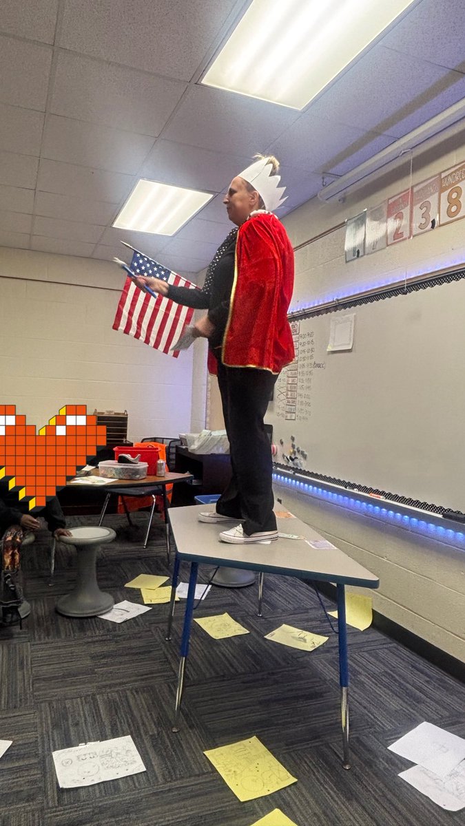 GriderBrittany's tweet photo. “Hello, my most loyal citizens.” 👑When a 3rd grade teacher asks you to be a pretend dictator for their government simulation, you say ABSOLUTELY! What they don’t know: you’re going OFF SCRIPT. 🤣

“That is my final decision!” 
#AssistantPrincipal #KCKPS https://t.co/Ie5ZK7hDX9