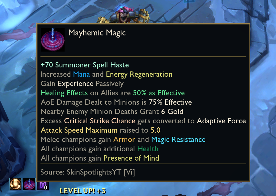 SkinSpotlights's tweet photo. ARAM Mayhem Buff "Mayhemic Magic" added to the PBE, second image is how it is on live which just used the default Howling Abyss Aura. https://t.co/ONxixN0h7V