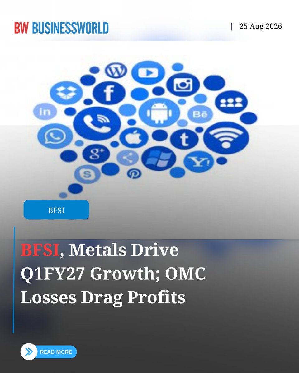 BWBusinessworld's tweet photo. BFSI, metals and IT led Q1FY27 earnings growth, while oil marketing companies weighed on aggregate profitability, says HSIE

Read more: https://t.co/EhQCS4QNkF

@anuragbatrayo |  @NFWarsia | Tanvie Ahuja

#Q1FY27 #CorporateEarnings #BFSI #MetalsSector #HDFCSecurities #IndianStockMarket #BWBusinessworld
