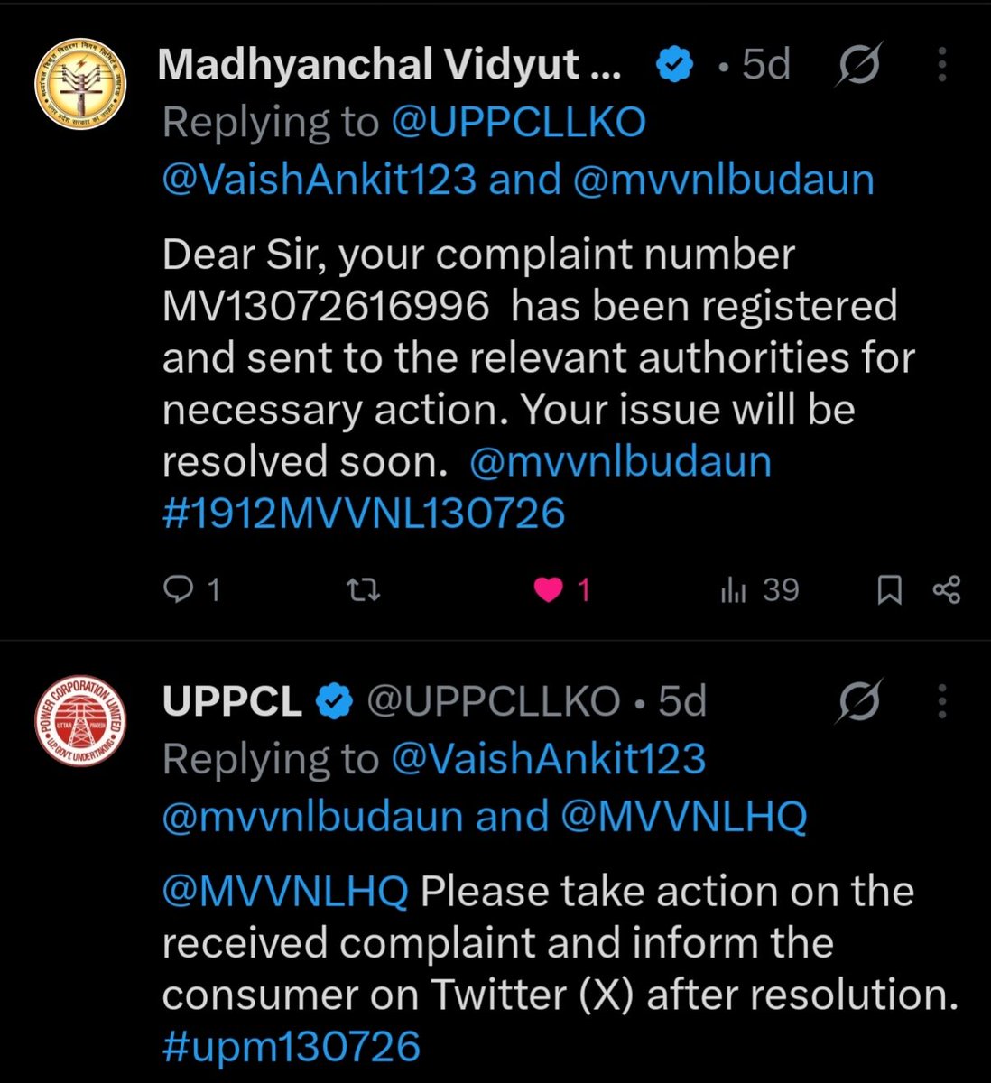 VaishAnkit123's tweet photo. @MVVNLHQ @UPPCLLKO @mvvnlbudaun @UPGovt @myogioffice I have complaint 9-10times but everytime complaint resolved without any action taken issue not resolve
I have tried many  but no action taking for underground cable is burst in raghuveer nagar colony in gali no. 2 
Substation Meeraji Chowki 
Account id 2826853000
Mob. 8475098797 https://t.co/2eDgLkLQCh
