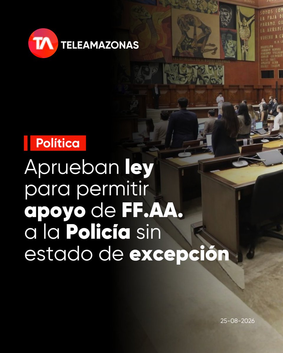 teleamazonasec's tweet photo. https://t.co/UaFMGV3taW 👉 La #Asamblea Nacional aprobó, con 83 votos, la Ley para que las #FuerzasArmadas apoyen a la Policía sin necesidad de estado de excepción. https://t.co/042UFoiX86