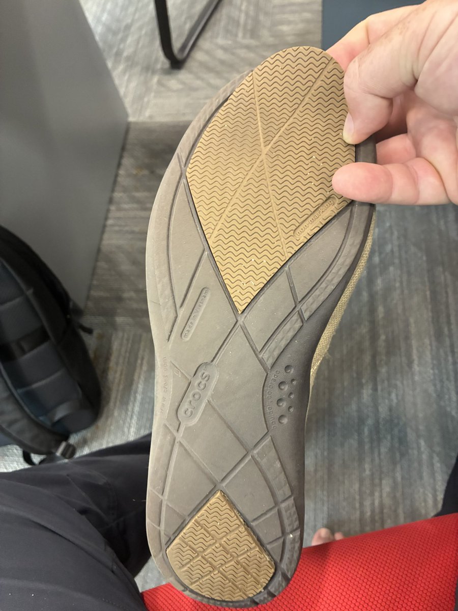 27Rooster's tweet photo. @Crocs My second pair and soles are coming off 😞 https://t.co/YiBANJc6Sf