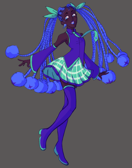 Kizokukokoro's tweet photo. Another black Miku design I did for fun! She's blueberry themed!

Some people in the comments for my other Miku drawing mentioned a blueberry themed Miku and I thought that sounded so cute, I had to draw it! https://t.co/Dwoe0eGCoG