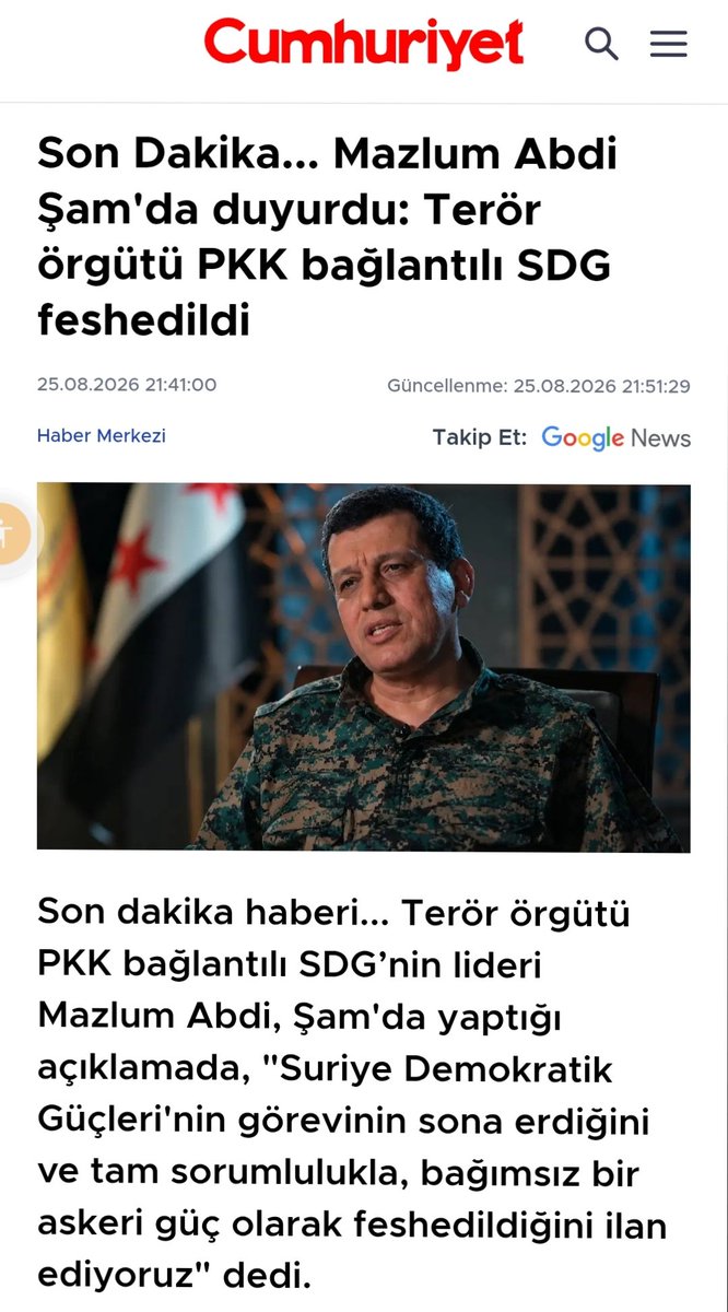 BayirFikret's tweet photo. SURİYE PKK'SI (SDG) FESİH OLDU MU? 

- PKK teröristlerine Suriye üniforması giydirince fesih olduğuna inanmak için aptal olmak gerekir. 
- PKK'nın bukalemun gibidir, adını sık sık değiştirdiği (KADEK, KONGRA-GEL) zaten biliniyor! 
👉 Burada dikkat edilmesi gereken şudur: Bakın 4 Mayıs 2026'da PKK elebaşı Sipan Hemo; Kobani, Kamışlı, Malikiye ve Haseke'de 4 PKK tugayı kurulduğunu anlatıyor. 
👉 Sipan Hemo kim derseniz, Suriye Savunma Bakan Yardımcısı ve (sözde) Bölge Komutanı! Yani bu 4 tugayın Komutanı! 
👉 Daha da açıkçası "entegrasyon" derken Fırat doğusunda KCK/PKK'nın güney-batı bölümü kuruluyor! Fesih edildi denen bu 4 tugay da onun silâhlı gücü oluyor! Devlet kurumları da PKK'nın idaresinde! 
👉 Zamanlama dikkatinizi çekiyor mu? Suriye ve Türkiye'de Açılım ve entegrasyon PARALEL gidiyor! Bizde de silah bırakmamış PKK'ya af ve entegrasyon çıkıyor! 
👉 Özetle, KCK/PKK'nın (Siyonizm destekli) 4 parçalı TERÖRİSTAN planı tıkır tıkır işliyor! Suriye ve Türkiye ayağı aynı anda realize ediliyor!