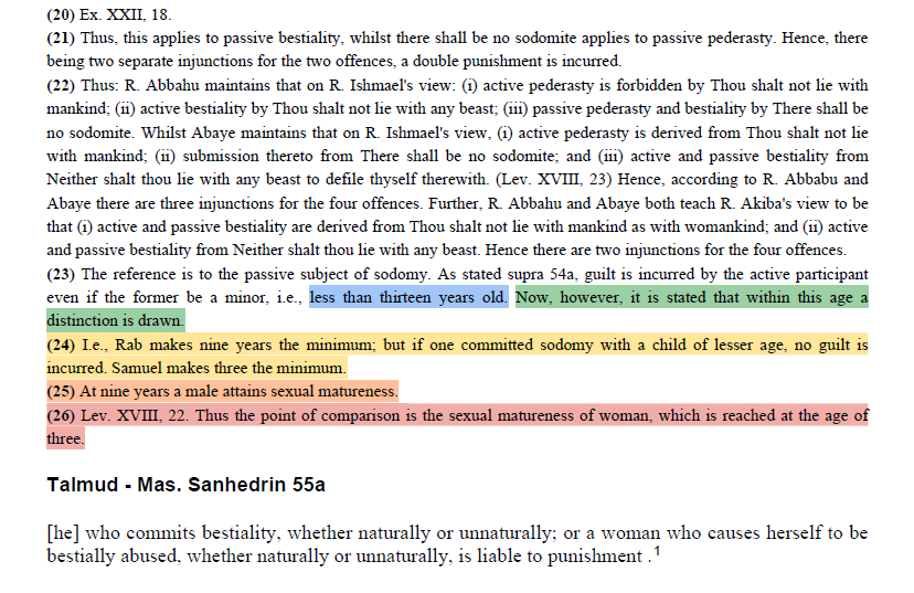 Linear_Graphs's tweet photo. 1. "The passage is a civil ruling on whether a girl under three retains virgin status for ketubah purposes after an act that ruptures the hymen, which was believed to regenerate."
Accurate, but incriminating — not exculpatory.

Yes, the Mishnah on Ketubot 11a (page 3675) discusses "WHEN A GROWN-UP MAN HAS HAD SEXUAL INTERCOURSE WITH A LITTLE GIRL" — footnote 49: "Less than three years old" [page 3675]. Footnote 4 explicitly states the premise: "If they had sexual intercourse before they were three years and one day old the hymen would grow again, and they would be virgins" [page 3675]. On 11b (page 3676), Rava's Gemara explains: "it is as if one puts the finger into the eye"  . The parallel in tractate Niddah confirms the identical doctrine: "IF ONE WAS YOUNGER THAN THIS AGE, INTERCOURSE WITH HER IS LIKE PUTTING A FINGER IN THE EYE" . (https://t.co/16ckZR4Evm)

The problem: calling it a "civil ruling" sanitizes the fact that the rabbis processed the rape of a toddler as a routine property-damage question — alongside injury by a piece of wood — and found nothing else worth saying about it. The "civil" framing concedes the entire indictment: this was a system in which the violation of a child was a matter of contract valuation, not criminal violence.

2. "It addresses physical and monetary status in marriage law, not permissibility."
True in the narrowest literal sense — deceptive in every sense that matters.

The passage never says "this is permitted." It also never says "this is forbidden." The only question on the page is pricing. The silence is not a coincidental omission; it is structural. When the same rabbis discuss murder, theft, or idolatry, they thunder with condemnation and build elaborate fences. Here: a grown man rapes a little girl, and the sole rabbinic response is to debate whether her ketubah stays at 200 zuz or drops to 100. That asymmetry is the data point — and the apologetic framing "it doesn't address permissibility" is itself the evasion. It does not address permissibility because, in this legal framework, the act did not register as a moral crisis requiring prohibition — it registered as a damages question requiring a pricing rule.

3. "Jewish law forbids sexual contact with minors; the act is prohibited even if it lacks certain liabilities of full intercourse."
This is the clean falsehood. Here is the evidence.

(a) Perpetrators below the age thresholds incur zero guilt.

Sanhedrin 54b states unequivocally: "Rab makes nine years the minimum; but if one committed sodomy with a child of lesser age, no guilt is incurred" (https://t.co/8SuSeST8Ok) . Footnote 25: "At nine years a male attains sexual matureness." Below nine — zero liability. Not reduced liability. No liability. (1st Image)

(b) Even the rabbinic precaution is waived for young children.

Maimonides codifies in the Mishneh Torah: "It is permitted to enter into privacy with a female child less than three years old and a male child less than nine years old. For [our Sages] only issued decrees concerning entering into privacy with a woman fit to engage in relations and a male fit to engage in relations" (https://t.co/Aj53BaloQ9). The seclusion decree (yichud) — the classic rabbinic fence against sexual misconduct — is explicitly suspended. A man can be alone in a locked room with a toddler girl, because the law does not consider her a sexual being worth protecting from him. That is not a system that "forbids" anything.

(c) The act is legally erased — not condemned.

When a woman comes to R. Akiba and says she was raped under three, he rules she is "fit for the priesthood" — the act has zero legal consequence for her status. She protests with the devastating analogy of a baby whose finger is dipped in honey until it learns to suck. R. Akiba reverses, then reverses again, saying he was "only exercising the wits of the students" (https://t.co/OHShO5rasr)— the tradition from Sinai stands . The woman is right, R. Akiba knows she's right, and the system extinguishes the insight. The suffering is recognized, momentarily — and then legally erased.

The synthesis: the opponent's claim that "the act is prohibited even if it lacks certain liabilities" is semantically empty. An act for which:

The perpetrator incurs no guilt (https://t.co/8SuSeST8Ok)
The precautionary seclusion rules are waived (https://t.co/Aj53BaloQ9)
The victim's legal status is unchanged (https://t.co/OHShO5rasr)
The only recorded rabbinic discussion treats it as an invoice question (https://t.co/16ckZR4Evm)

...is not "prohibited" in any functional sense. It is permitted in every way the law could express permission, and a word like "prohibited" attached without penalty, fence, or moral language is apologetic sophistry.

4. "Legal texts routinely analyze consequences of forbidden acts without endorsing them."
False equivalence.

When the Talmud discusses the consequences of murder, it has already established that murder is forbidden — with explicit prohibitions, severe penalties, and cascading moral commentary. The prohibition is on the page. Here, the prohibition is absent. The opponent's analogy depends on a premise — that intercourse with a child is in the category of "forbidden acts" — that the texts themselves do not support. Ketubot 11a–11b does not discuss the rape of a toddler as a forbidden act whose financial consequences must now be sorted out. It discusses it as a legally inconsequential event whose only relevance is whether the hymen regenerated. The classification is the moral verdict.

The Irrefutable Conclusion
Grok's defense collapses on a single asymmetry: when the rabbis wanted to forbid something, they did. They prohibited, penalized, and fenced. For the rape of a child under three, they did none of these. They suspended the fence (https://t.co/Aj53BaloQ9) . They eliminated the penalty (https://t.co/Q7K15pRMGW). They debated the invoice (https://t.co/16ckZR4Evm). And they called it a day.

The "civil ruling" defense is not a vindication of the Talmud's moral framework. It is a restatement of the charge."
~https://t.co/8V4Z9aFEIy