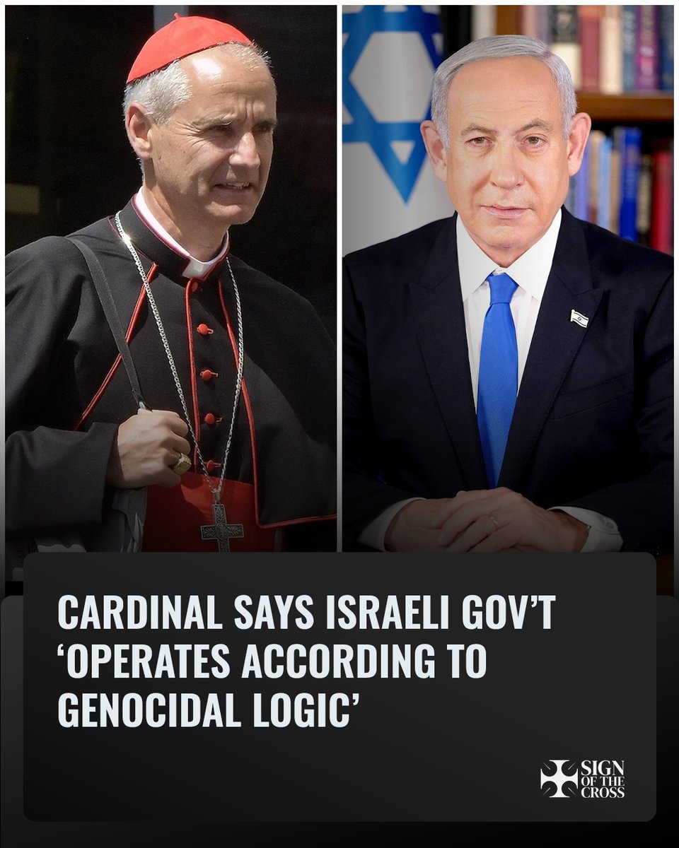 CatholicSOTC's tweet photo. Cardinal condemns Israel’s Gaza policies as genocidal and praises Israelis who oppose them.

"The Israeli government today operates according to a genocidal logic because it aims at the disappearance of the Palestinian people."

https://t.co/3O0fUxzLWT https://t.co/dsMisiw9Xz