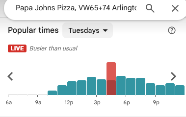 PenPizzaReport's tweet photo. Both of the closest Papa Johns locations to the Pentagon are reporting high traffic. Extreme Pizza, minutes from the Pentagon, continues to report high traffic. 

As of 4:31pm ET https://t.co/zg944ErXvL