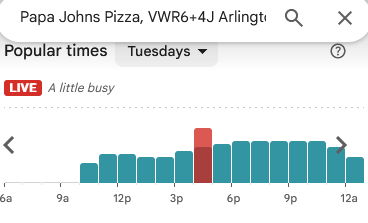 PenPizzaReport's tweet photo. Both of the closest Papa Johns locations to the Pentagon are reporting high traffic. Extreme Pizza, minutes from the Pentagon, continues to report high traffic. 

As of 4:31pm ET https://t.co/zg944ErXvL