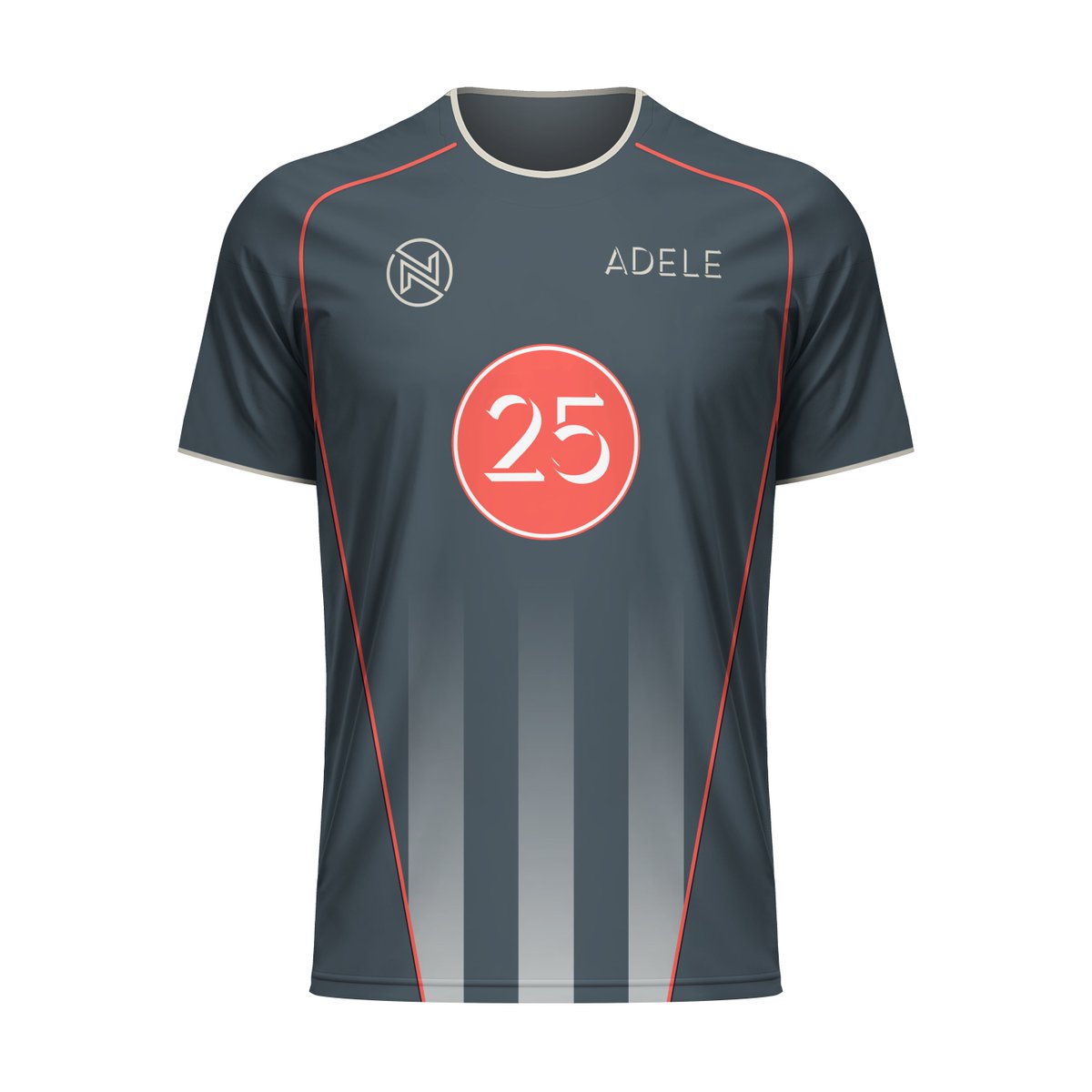 Neeks_77's tweet photo. 📷 Day 25: #25 by @Adele
Using the colours of Adele, her background and the 25 logo, the shirt features a charcoal like grey shirt with cream fading stripes, topped by crimson red piping.
#ConceptKit #FootballDesign #KitDesign #DesignChallenge #Adele https://t.co/t0IyCFPq8x