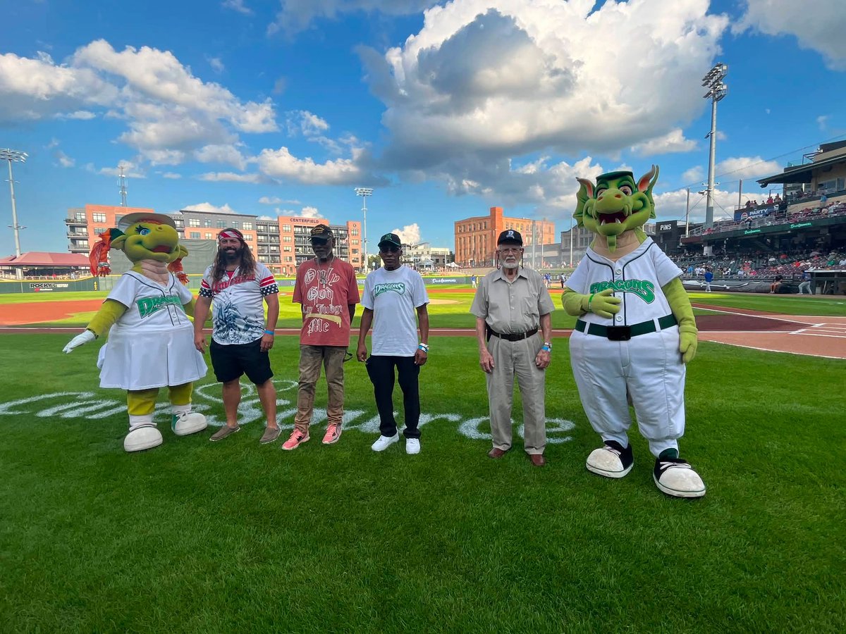 DaytonVA's tweet photo. Five Veterans enrolled at Dayton VA were honored at this year’s Welcome Home event on Friday. It was the 18th year we’ve teamed up with the  Dayton Dragons for the special event. This year’s honorees are Lloyd Lynch, Willie Clemons, Jr., Larry Crutcher, Earl Sheppheard, and Philip Hart. They each received an American flag that had flown over the U.S. Capitol, specials coins, Dragons swag and other tokens of appreciation. Mr. Lynch, who is a WWII Veteran and 101 years old, threw out the first pitch. They and their families also enjoyed a nice meal on the party deck.
