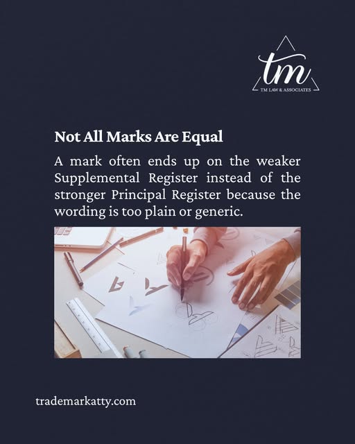 TMLawSTL's tweet photo. Not every registration ends up on the Principal Register, a descriptiveness issue can route a mark to the Supplemental Register instead. If there are questions about which register a mark qualifies for, we can help evaluate the options. https://t.co/0BlhNtkaps