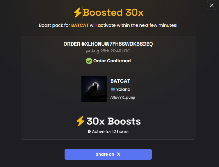 GoatGems's tweet photo. $BATCAT JUST GOT BONDED!

AND AS PROMISED..

⚡️JUST PAID FOR A 30X BOOST + ADS⚡️

NEXT BOOSTS ROADMAP - TARGETS

⚡️at 60k - 100x BOOST + ADS + CALLERS WILL BE PAID

⚡️at 100k - 500x BOOST (Golden Ticker) + ADS WILL BE PAID + BIG CALLERS

WE ARE EARLY.

$BATCAT TO MILLIONS

CA: 
ANsvYRPb1ePR9jhdMLZe35E59NMJg4qfieNU3p4vpump