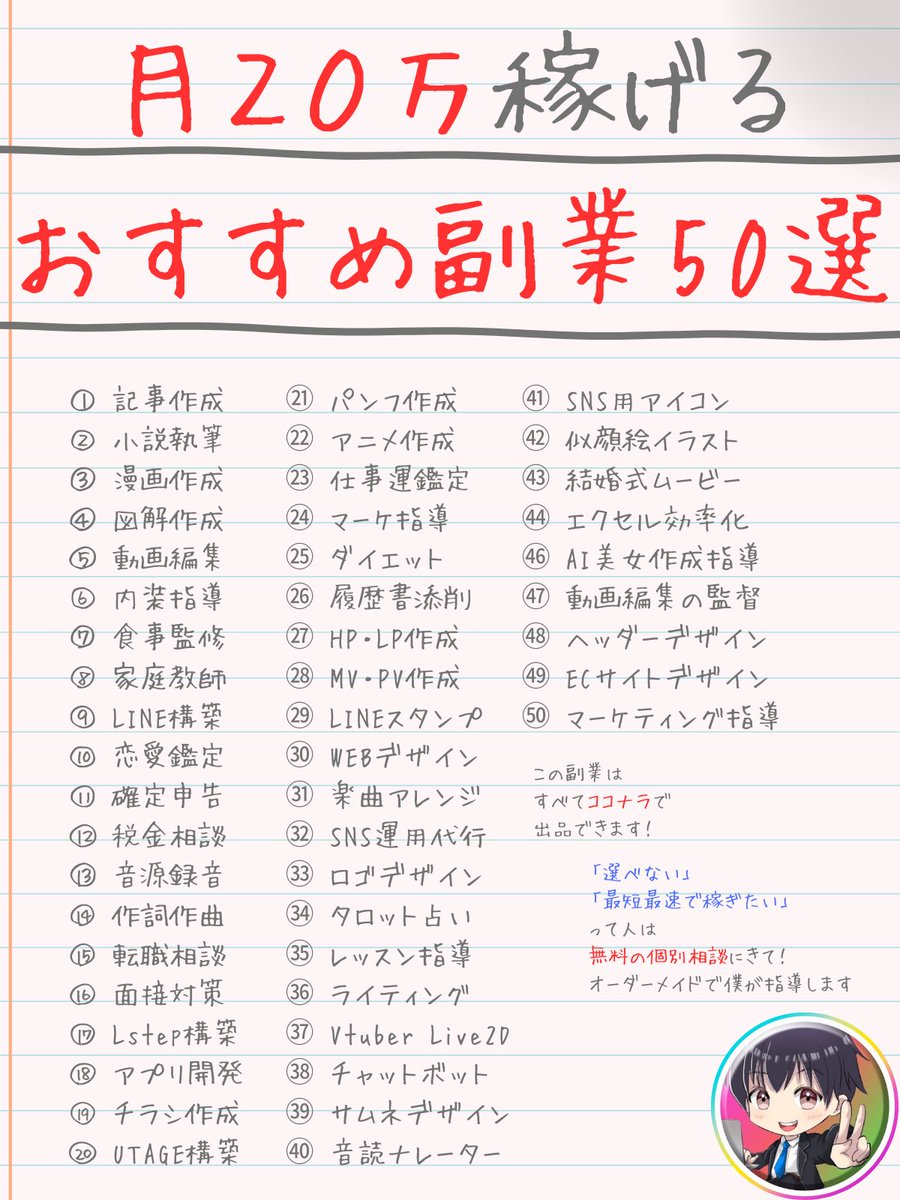 glyn_2000's tweet photo. 副業で０から月１００万達成したので、オススメまとめました。ココナラ初心者に届け https://t.co/W8bZAcLFfM
