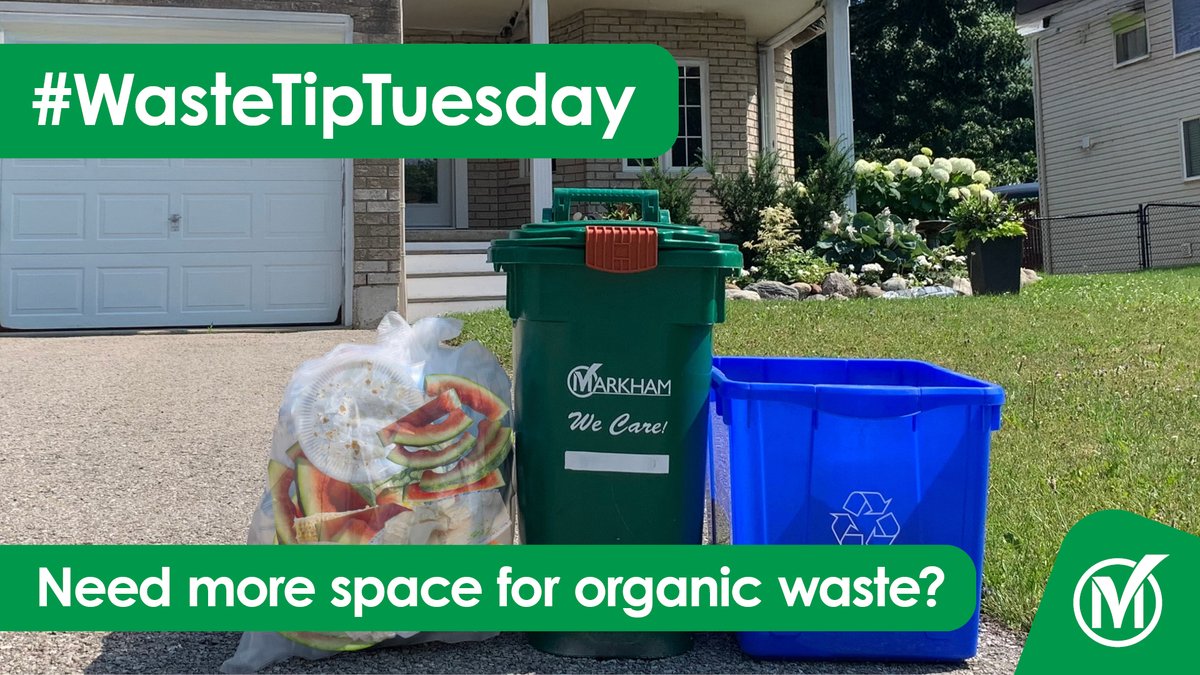 cityofmarkham's tweet photo. Your green bin must weigh less than 18 kilograms (40 lbs.)!

- Lids must be fully closed; overloaded bins may not be collected.
- Put excess organics in a clear bag and place beside your green bin.

Green bins available for purchase at any Markham Recycling Depot. 

https://t.co/p1T44du3cF