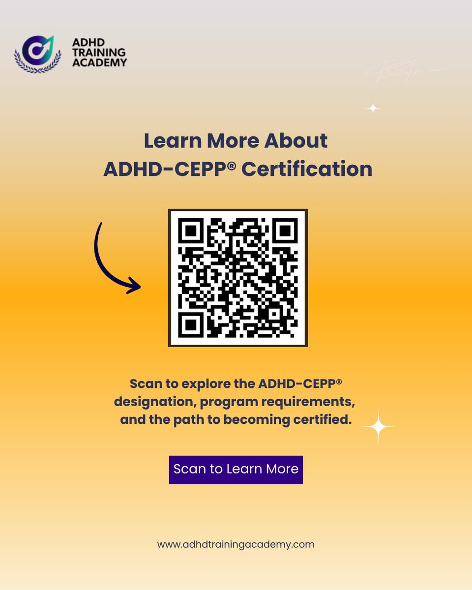 adhd_school's tweet photo. Congratulations  to Keren Mitchell, MN-NP(F), RCC, ADHD-CEPP®, on achieving the  ADHD-Certified Expert Practicing Professional designation! 🎉 

Interested  in earning your ADHD-CEPP® designation? Scan the QR code to explore the path to becoming certified. https://t.co/vz2BmdfupU