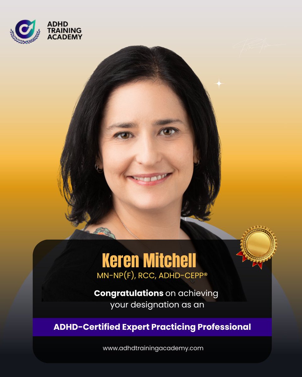 adhd_school's tweet photo. Congratulations  to Keren Mitchell, MN-NP(F), RCC, ADHD-CEPP®, on achieving the  ADHD-Certified Expert Practicing Professional designation! 🎉 

Interested  in earning your ADHD-CEPP® designation? Scan the QR code to explore the path to becoming certified. https://t.co/vz2BmdfupU