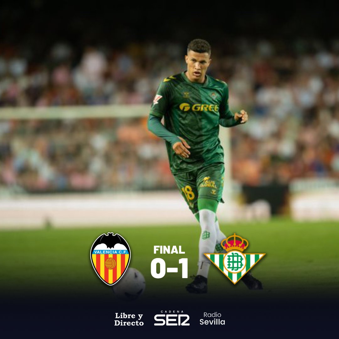 LibreDirectoSEV's tweet photo. 🟢 FINAL EN EL ESTADIO DE MESTALLA.

⏱️Final del partido | ⚪️⚫️ Valencia CF 0-1 @RealBetis 🟢⚪️

@carrusel | @ellarguero | @RadioSevilla | #ValenciaRealBetis https://t.co/kOzPDKYRGR