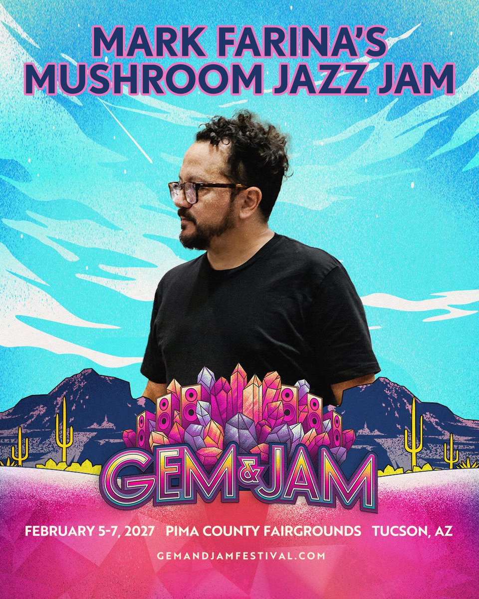 GemandJamFest's tweet photo. Shiba San brings the house, Mark Farina brings the Mushroom Jazz, and Tucson gets the best of both worlds at Gem &amp; Jam 2027 🍄

Payment plans available! Early access presale begins Thursday @ 10AM PT Tickets on sale Friday @ 10AM PT Signup now → https://t.co/oVrtGfRu8X https://t.co/4qh1hSbZPa