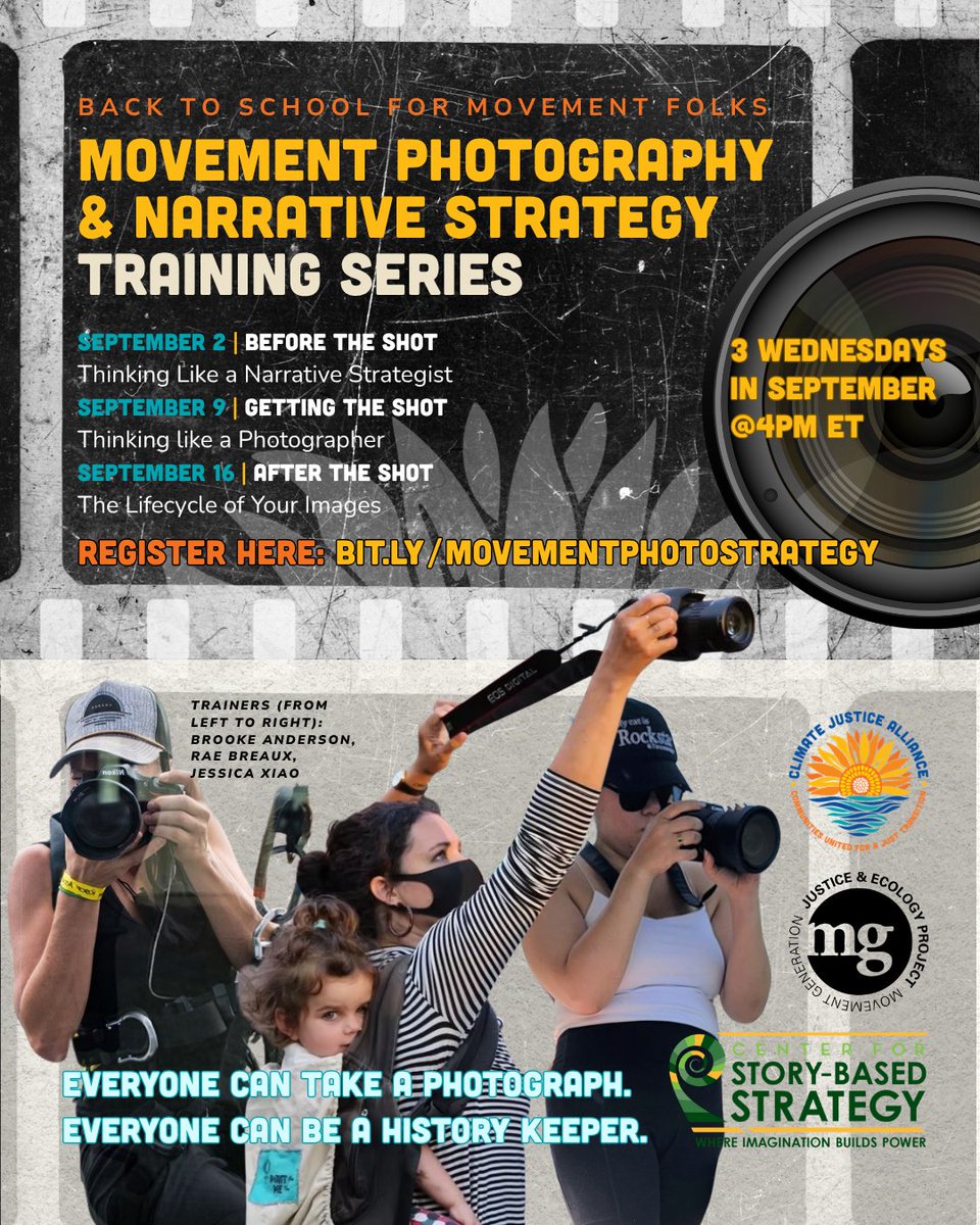 CJAOurPower's tweet photo. BACK TO SCHOOL: MOVEMENT PHOTOGRAPHY &amp; NARRATIVE STRATEGY SERIES

CJA, the Center for Story-based Strategy, and Movement Generation are excited to present a three-part series on Movement Photography &amp; Narrative Strategy.

To register, visit https://t.co/UchUg9ACCq https://t.co/Ew6H69aNx0