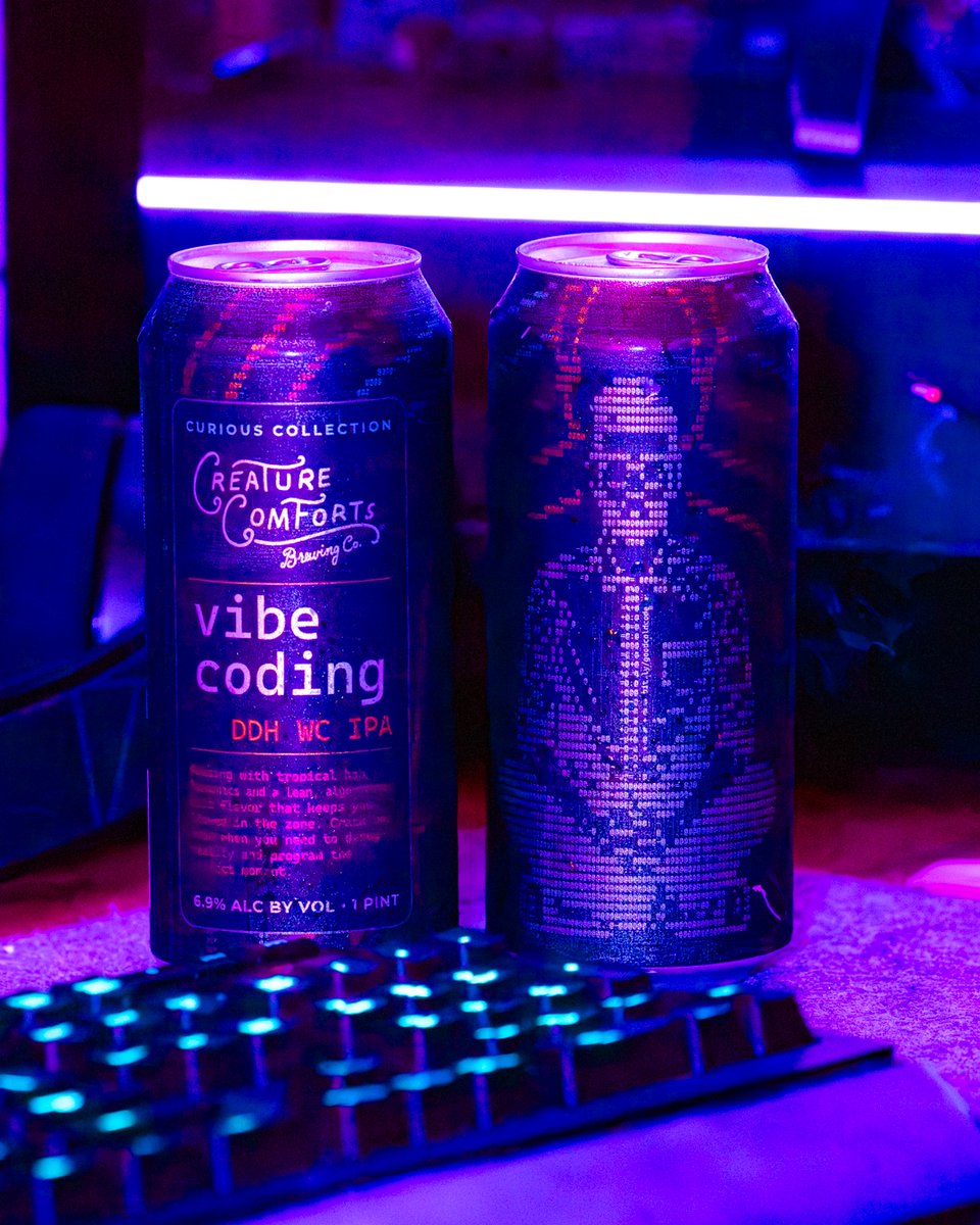 creaturebeer's tweet photo. Vibe Coding DDH West Coast IPA is pulsing with tropical hop harmonics and a lean, algorithmic malt flavor that keeps you locked in the zone. Crack one open when you need to debug reality and program the perfect moment.

Available now in the Athens Taproom. https://t.co/yqV5ZGXeNr