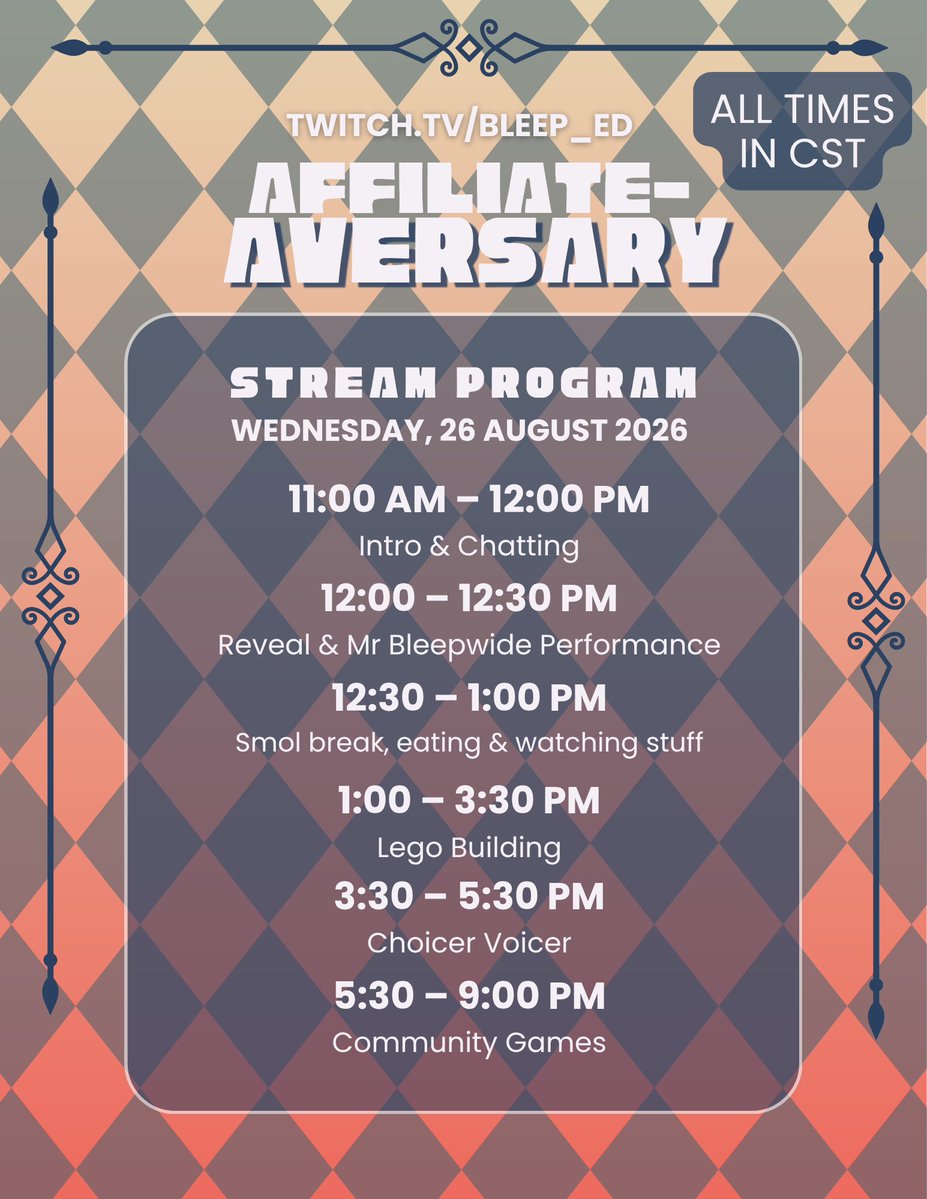 Bleep_ed's tweet photo. My official schedule for tomorrow's celebration stream! https://t.co/BEqrqqtxB5