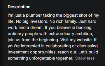 ImJohnAbrahamX's tweet photo. I found this old coin where the dev is STILL HOLDING, and he made a coin for his business 

Ironically enough, he is a plumber: https://t.co/6wjla5E2ZE

He created this coin: 6ytaGf1bLHuZeyBU57R9fHJZhWVY9VHNGdrUJfB5pump

He made it to help support his business and create a better opportunity for his family.

Hes still holding his tokens and his plumber business is STILL ACTIVE 

I'll be redirecting fees to his wallet, let's give this man the chance he deserves.

his wallet: EGqS2z3qB8QRPeXPDF6tpa18CwBGjLgPSTKfcQzhaAVm