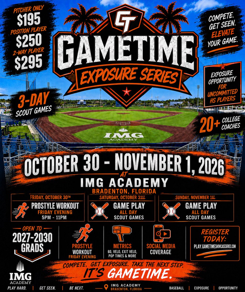 GameTimeRecruit's tweet photo. MOST AFFORDABLE EVENTS IN THE COUNTRY!!  
You have 1 day events that are charging more than this with less schools! You want real exposure with real coaches recruiting you don’t want to miss these events. 

Each event has 20+ schools attending! 

PITCHER ONLY: $195 
POSITION PLAYER $250 
2-WAY: $295 

Players will participate in 
Friday evening: PROSTYLE/SHOWCASE (Metrics) SATURDAY: 2 GAMES
SUNDAY: 1 game