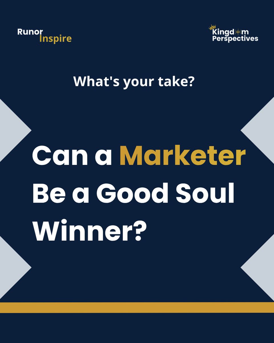 RunorInspire's tweet photo. Can a marketer be a good soul winner?

If you can sell a product, grow a business's visibility, and communicate value to the right audience — why can't those skills serve the Gospel?

What's your take? https://t.co/FQ2gpsziqq