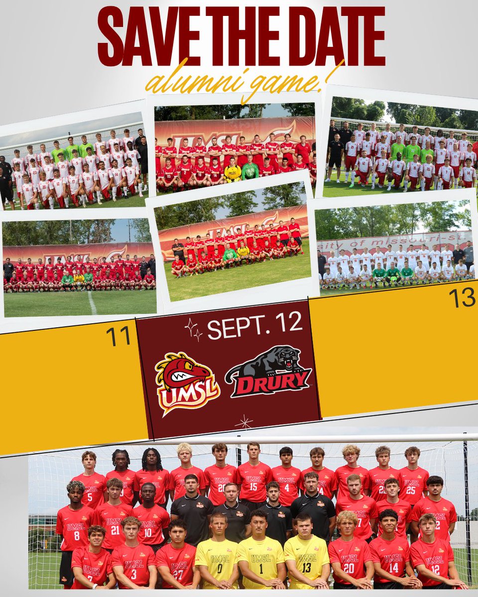 UMSLMSOC's tweet photo. SAVE THE DATE for Athletics Alumni Night! 

🗓️ September 12 (Men’s Soccer vs Drury at 7:30pm) 
✨ Tailgate, raffles, and halftime recognition ceremonies throughout the evening 
🔗 Register here: https://t.co/JKMjiGO9vD

We cannot wait to see all our alumni there! 

#WhatsNext🔱 https://t.co/Ay0TOUsog1