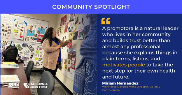 Kern_Coalition's tweet photo. Vision y Compromiso is turning the trust promotoras have built in their communities into real careers, with training, coaching, and certifications across Kern County. #KernCounty #CaliforniaJobsFirst #WorkforceDevelopment https://t.co/E28lq05Ebi