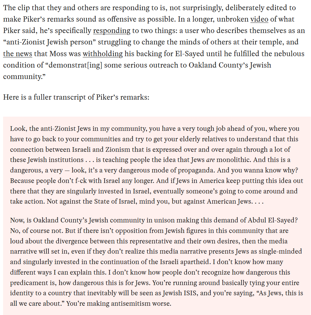 BMarchetich's tweet photo. Below is a fuller transcript of Piker's remarks. No doubt much that some would disagree with, but there's no call for or justification of violence - the opposite, actually. https://t.co/AZiksRy4VR