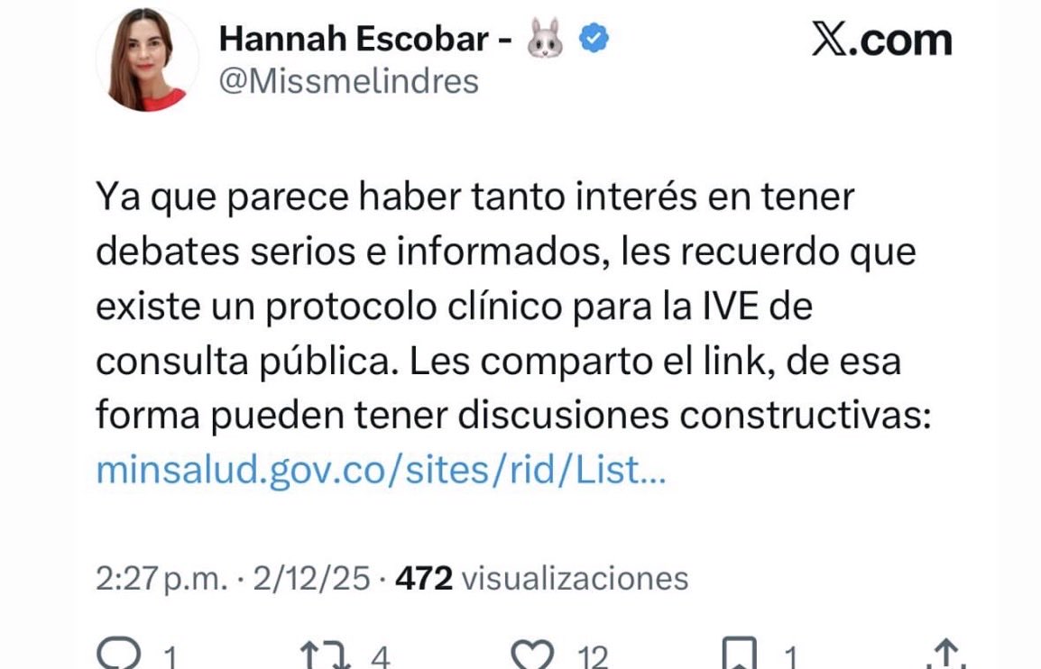 MariOlano's tweet photo. Presidente @ABDELAESPRIELLA
Por favor revise a esta “señora” Hanna Escobar, nueva directora de Medicamentos y Tecnologías en Salud del MinSalud de @AnaVesga_G

Es PRO ABORTO‼️

Y eso va TOTALMENTE en contra de la Patria Milagro 🇨🇴

🩵👣🩵PRO VIDA    SIEMPRE. https://t.co/dAuMeBR8c7