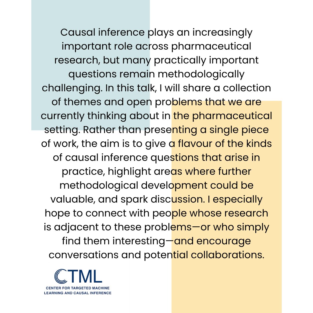 BerkeleyCTML's tweet photo. Join us on September 2nd to kick off our Fall 2026 CTML Seminar Series! Anna Menacher, Lead Scientist at Novo Nordisk, will start our series with her talk "Causal Inference in Pharma: Open Problems and Opportunities" This talk will take place at 12:00PM at BWW, 5th Fl, Rm 5401. https://t.co/hiODrNSlWZ