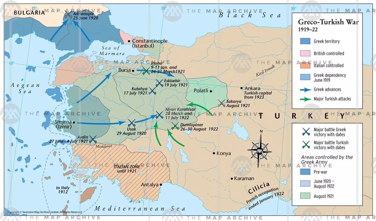 ottomanenglish's tweet photo. The Greek army advancing 540 km from Smyrna to Polatlı, Ankara in 1921 feels just like the German army reaching Stalingrad—overextended, deep into hostile territory, and chasing a decisive breakthrough that ultimately led to logistical collapse. History repeats its fatal overreaches.