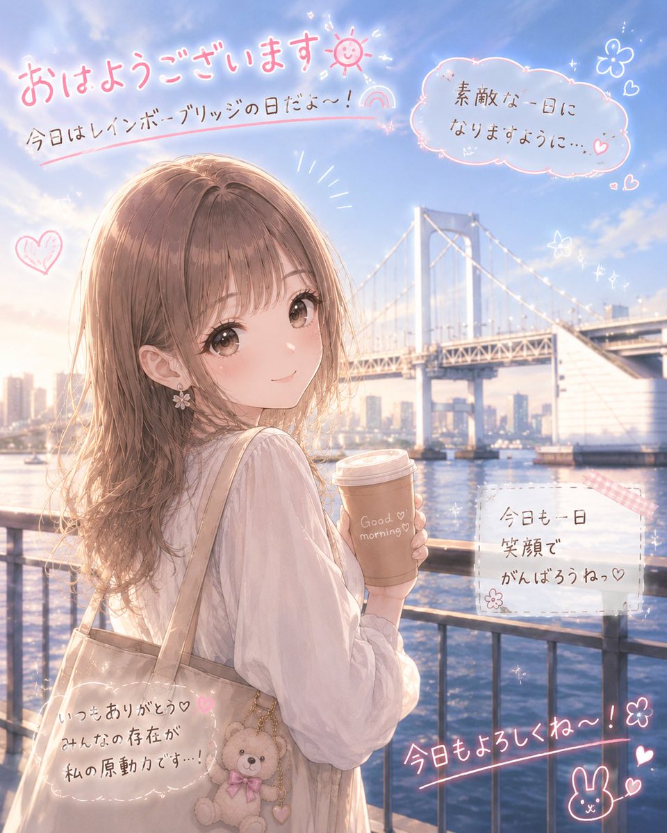 9okup's tweet photo. みんなおはよう☀️
今日はレインボーブリッジの日らしい！🌈

今日も一日素敵な日にしようね！(≧⩌≦꒢* )💕
本日もよろしくお願いします〜🫶 https://t.co/xKDTSEtBRQ