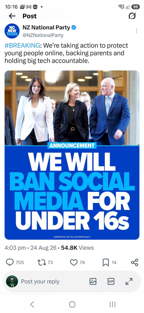 AgentSmith_NZ's tweet photo. Hey @NZNationalParty 
You might want to check the ratio's on this post. So far:
54,800 views, 76 likes

That's one hell of an unpopular policy, you sure you want to die on that hill?
#nzpol https://t.co/4naEYIwEjI