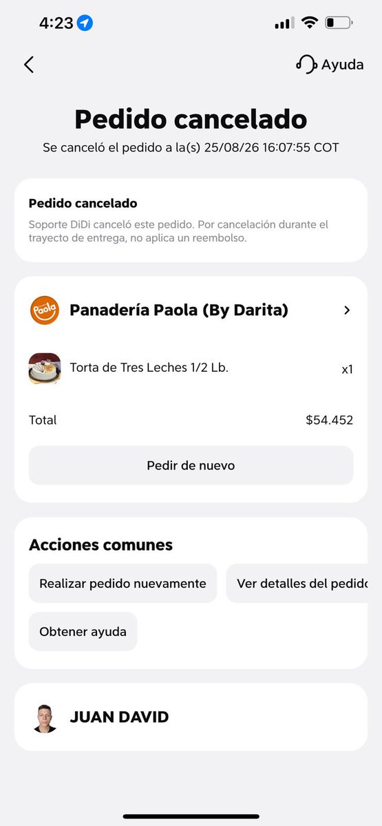 Nataliatru97's tweet photo. @DiDi_Colombia que descaro con esto que nos paso, como es posible que pedimos una torta de cumpleaños y cuando ya venia el pedido dice “soporte de didi cancelo el pedido” y lo peor fue que si nos descontaron el dinero, hicimos el reclamo y la respuesta fue peor, no pidan por Didi https://t.co/G3j8czceuu