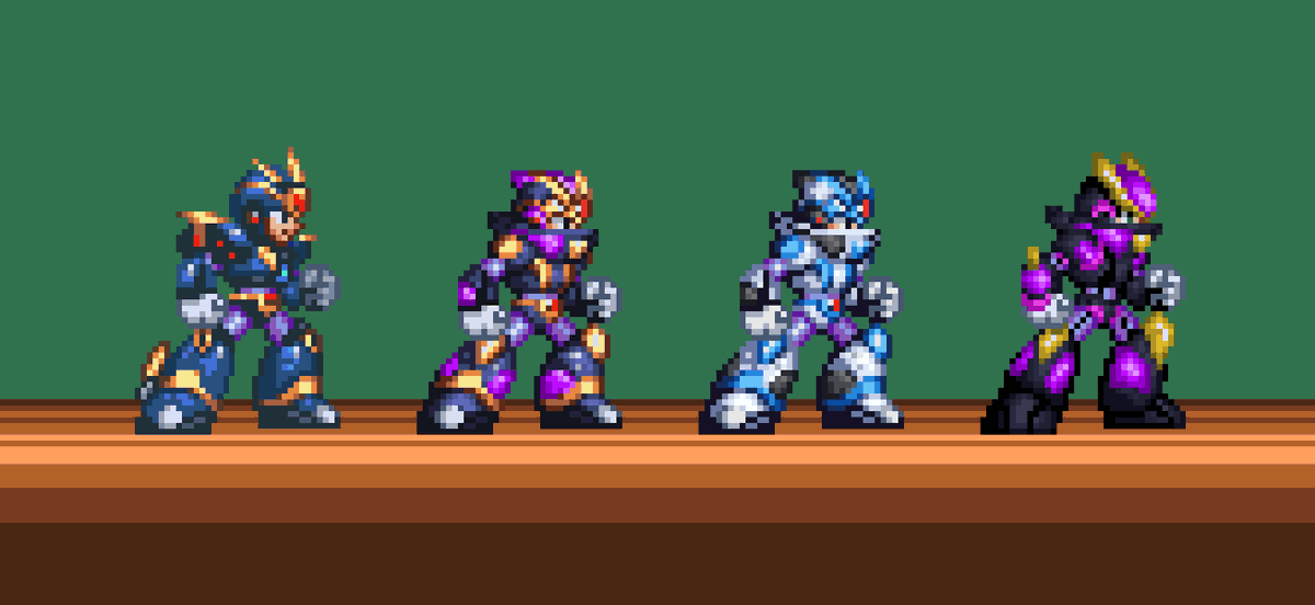 CtmShadow's tweet photo. What if PSX and X8 Ultimate Armors got fused in a single design? 
Plus alternate color pallette inspired by X Challenge UAX

X8 Ultimate Armor sprite by FXFreitas https://t.co/48WGV0jSwn