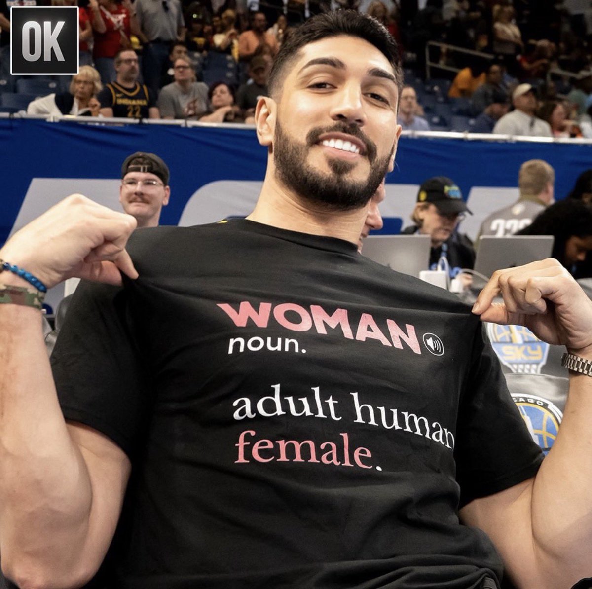 JonnyRoot_'s tweet photo. A man wearing a shirt that defines a woman is considered a “threat” &amp; a mom and daughter wearing XX-XY shirts are considered “offensive” by the WNBA…

This league is a joke. https://t.co/VB8jpEhkcK