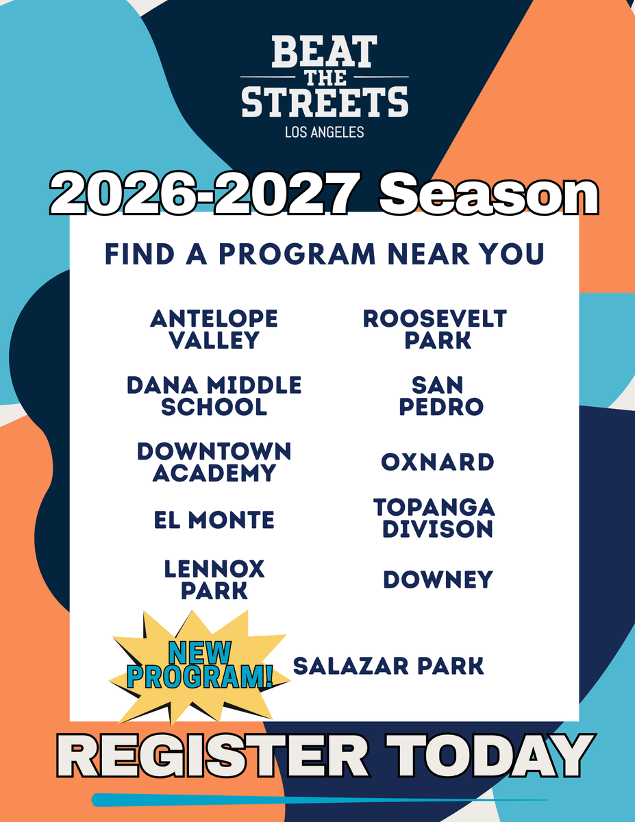 BTSLosAngeles's tweet photo. Not from the South LA area?
We have 11 community programs throughout LA. Swipe to find a free wrestling club near you!
#RooseveltPark #BTSLA #LosAngeles #YouthWrestling #BeattheStreetsLosAngeles https://t.co/QLDxOx06Vl