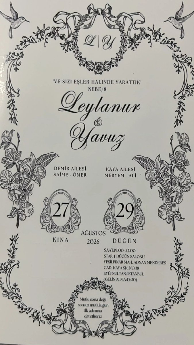 Breza13U's tweet photo. Leylanur &amp; Yavuz Düğün'üne Davet

Üsküp Brezalılar Dernek Geçmiş Dönem Yönetim Kurulu Üyelerimiz; *Ali - Meryem Kaya Çifti'nin; Oğlu Yavuz &amp; Leylanur ile evleniyor.*
29 Ağustos 2026 - Cumartesi Günü
Saat 19:00 - 23:00
Star 1 Düğün Salonu
+++ https://t.co/6fuTbTYjzD