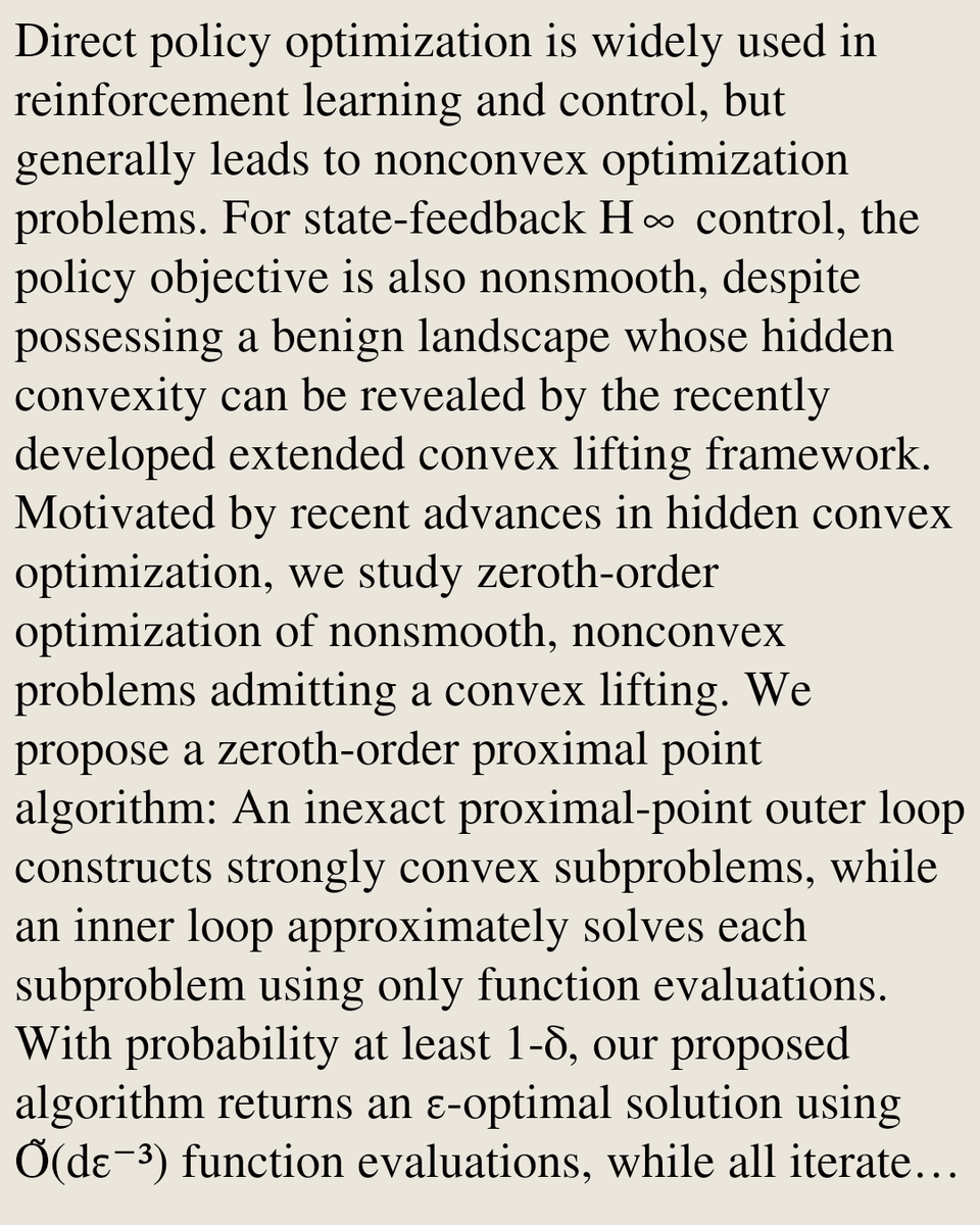 MathOCPapers's tweet photo. Zeroth-Order Nonsmooth Nonconvex Optimization with Convex Liftings and Its Application to State-Feedback H∞ Policy Optimization

Xuhao Wang, Yujie Tang
https://t.co/8X5RDwtXIP [𝚖𝚊𝚝𝚑.𝙾𝙲 𝚎𝚎𝚜𝚜.𝚂𝚈] https://t.co/8EM2UCn8WY