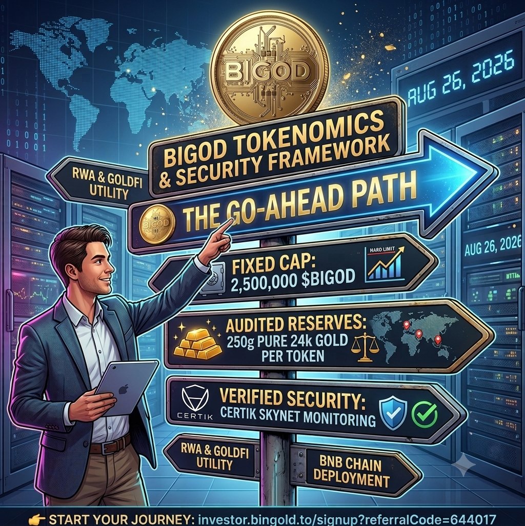 Alicebazz1's tweet photo. Supply caps matter in Web3. Inflationary models dilute long-term value, while ultra-scarce hard assets build sustainable growth 🪙 demand.

@BiGODToken ($BIGOD) combines physical stability with strict, fixed tokenomics:

✨ Why $BIGOD Tokenomics Stand Out:

• Hard Max Supply: Strictly capped at 2,500,000 $BIGOD—zero surprise inflation or unexpected minting

• Audited Asset Backing: Every single token is tethered to 250g of 24k physical gold reserves

• Verified Security: Independently audited smart contracts tracked live on CertiK Skynet

Bridging immutable scarcity with institutional-grade real-world assets

👇 Secure your allocation before full-scale expansion:
https://t.co/GEYEHi94pT

🎟️ Referral Code: 644017

#BIGOD #BiGODToken