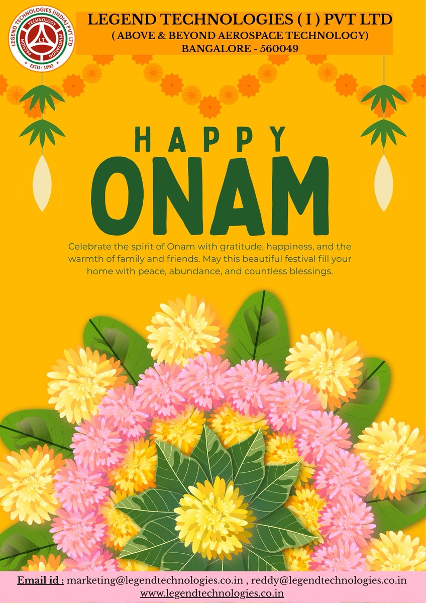 Legend_Tech's tweet photo. Wishing everyone a joyful and prosperous Happy Onam! 
May this beautiful festival bring happiness, peace, prosperity, and togetherness to you and your family.

Warm Onam wishes from Legend Technologies India Pvt. Ltd. https://t.co/ImwDng8Igb