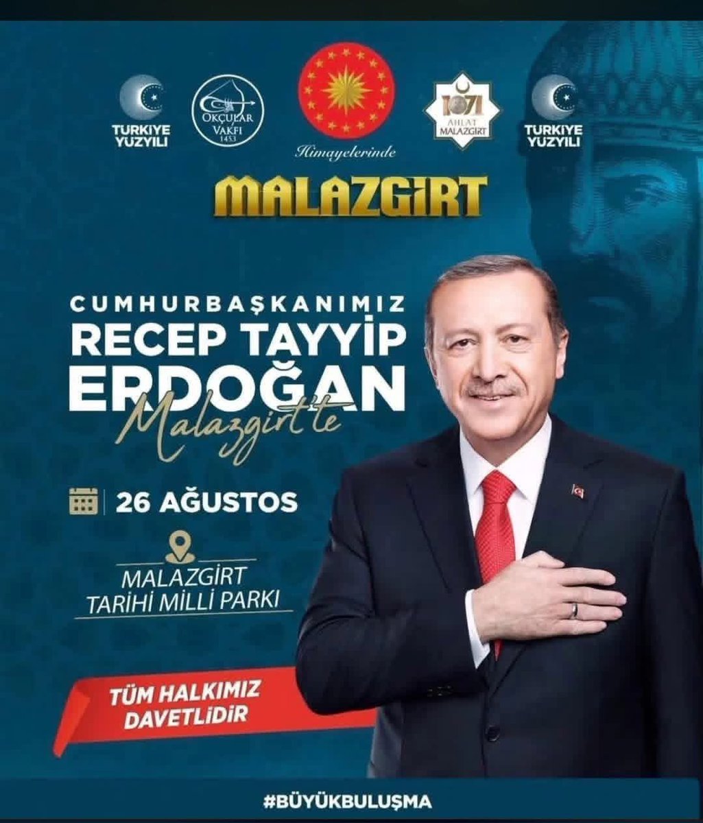 ckarakaya49's tweet photo. Muş Malazgirt, bir zaferden öte; Anadolu’yu ebedî vatan kılan büyük bir iradenin adıdır. 🇹🇷

Cumhurbaşkanımız Sayın @RTErdogan ’ın teşrifleriyle, Malazgirt Zaferi’nin 955. yıl dönümünü gururla kutluyoruz.

#MalazgirtZaferi #26Ağustos https://t.co/2CqfQLxUS8