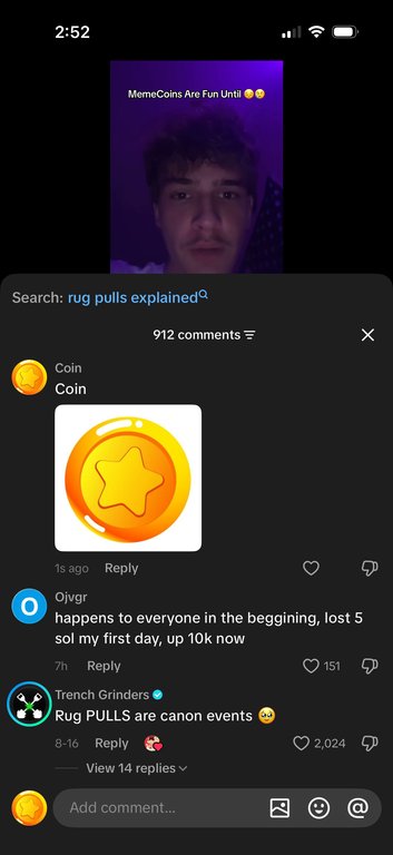 thecommentcoin's tweet photo. Here are some of the most recent videos I have commented on (ones i expect to go more viral)

Again its quicker for me to just comment on EVERY video rather than sharing it with yall so just search up "memecoins" and look for my comment (if you want to help)

Heres some videos from this week that are going crazy viral.

https://t.co/E7HuqjFvCX

https://t.co/ok7HAdS8Kk

https://t.co/UWHdWnNQIm

https://t.co/3bUhqEBeVV

https://t.co/v0DMrMyoWo

https://t.co/aQpXuFQVW4

https://t.co/wHNo1t4DST

https://t.co/R96Tbt3WLs