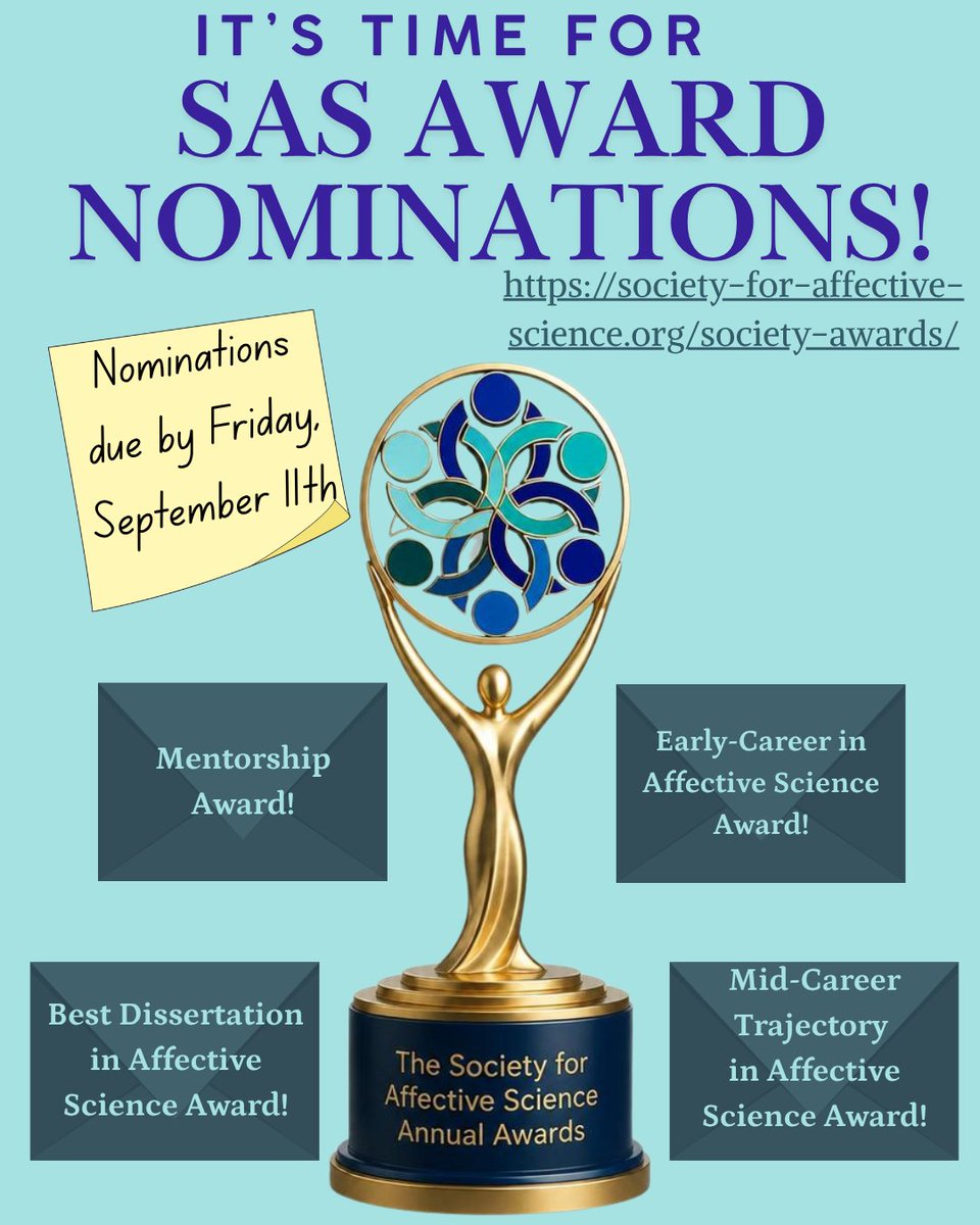 affectScience's tweet photo. Nominate yourself or a colleague for one of SAS's annual awards! It only takes a few seconds!

https://t.co/wkTOYHVNM9 https://t.co/Sx3H8qYJzm