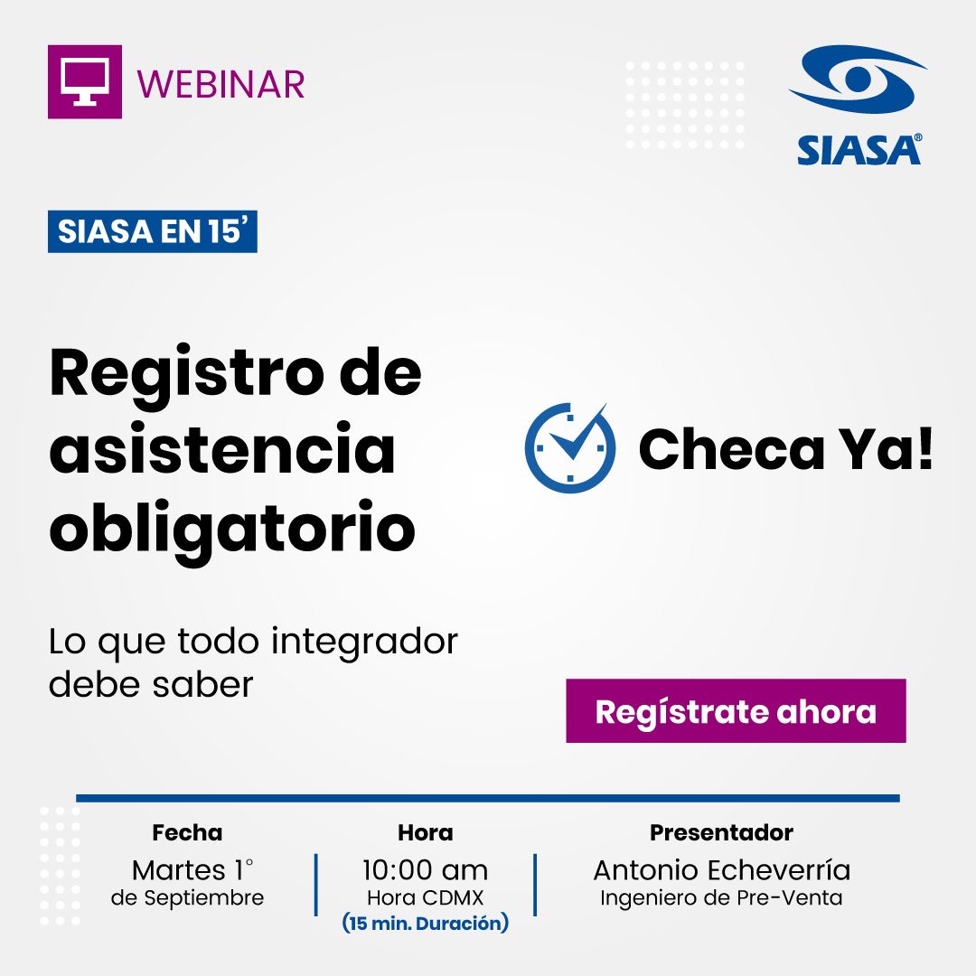 Siasa's tweet photo. En un webinar de 15 minutos te explicaremos aspectos esenciales de la reforma sobre registro de asistencias para empresas, y cómo el Configurador de Soluciones Checa Ya! te ayuda a encontrar la solución para cada proyecto.
📅 1o sept, 10am CDMX
Registro: https://t.co/x1A9v6oOr1 https://t.co/os2pZwXvOQ