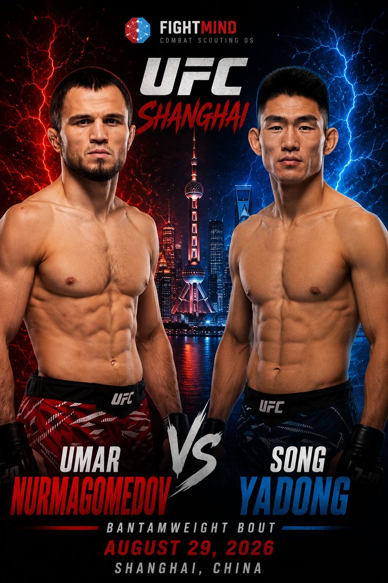 FightMindai's tweet photo. 🔥 MAIN EVENT WAR 🔥

Umar Nurmagomedov vs Song Yadong  
Dagestani pressure vs Chinese power 🥊⚡  

Title implications on the line.  
Bantamweight fireworks in Shanghai.  

August 29. UFC Shanghai.  
This is the one. 💥  

#UmarNurmagomedov #SongYadong #UFCShanghai #UFC #Bantamweight #MMA #FightNight #Octagon #MainEvent #UFC2026 #CombatSports #MMAHype #TitleEliminator #ShanghaiNights