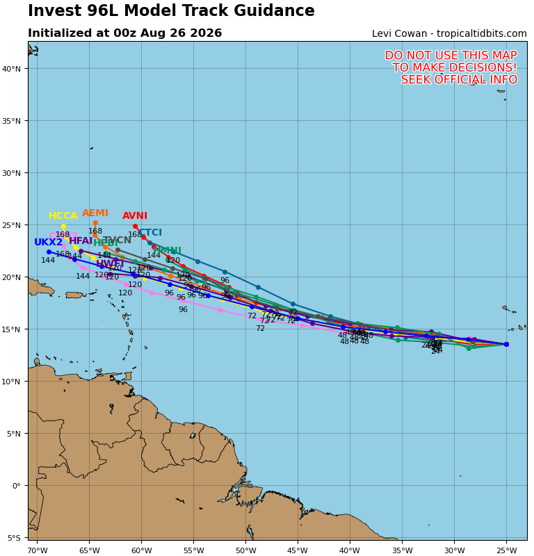 FloridaTropics1's tweet photo. Here are the 0z spaghetti models for #96L! https://t.co/GJRhX9jABi